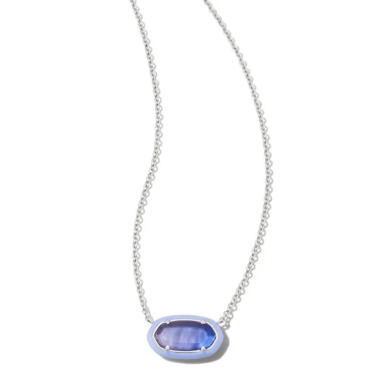 women’s birthstone bracelets-Kendra Scott | Elisa Silver Enamel Framed Short Pendant Necklace in Dark Lavender Ombre Illusion