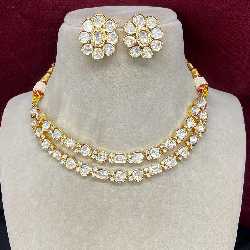 women’s tennis chain necklaces-Amoliya Jewels Brass Polki Kundan Designer Necklace Set