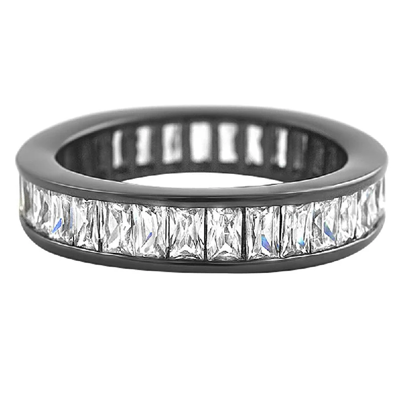 women’s romantic engagement rings with diamonds-Baguette Eternity White CZ Diamond Ring Black