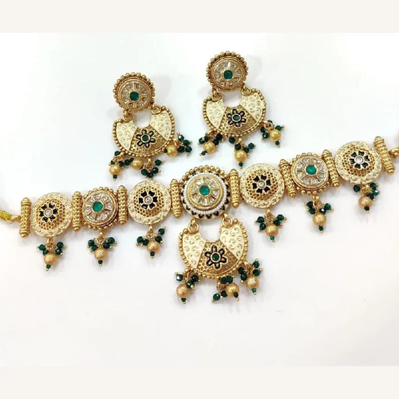 women’s sterling silver necklaces-Kavita Art Gold Plated Kundan Stone And Meenakari Choker Necklace Set