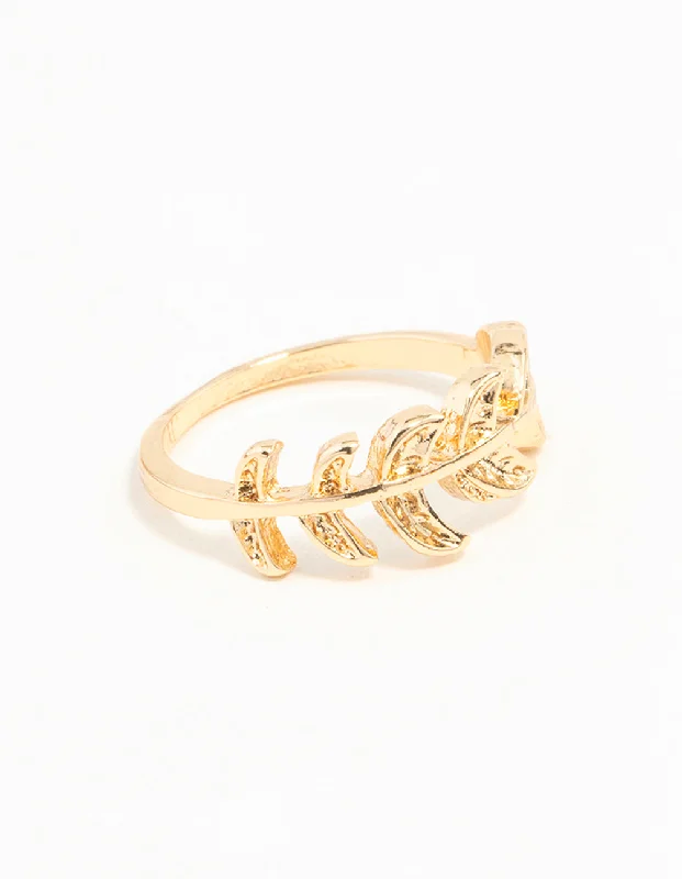 women’s signet rings-Gold Leaf Band Ring