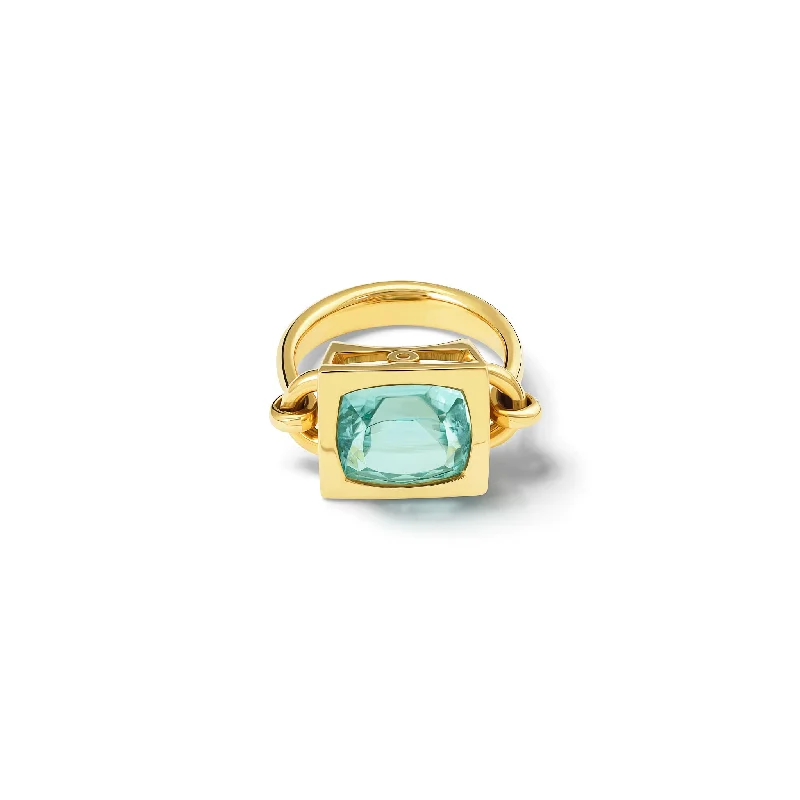 women’s colored gemstone rings-Baguette Large Ring 18ct Yellow Gold - Aquamarine