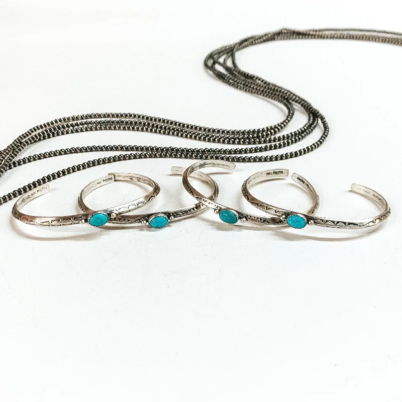 women’s fancy bracelets-Tahe | Navajo Handmade Detailed Sterling Silver Cuff with Center Turquoise Stone