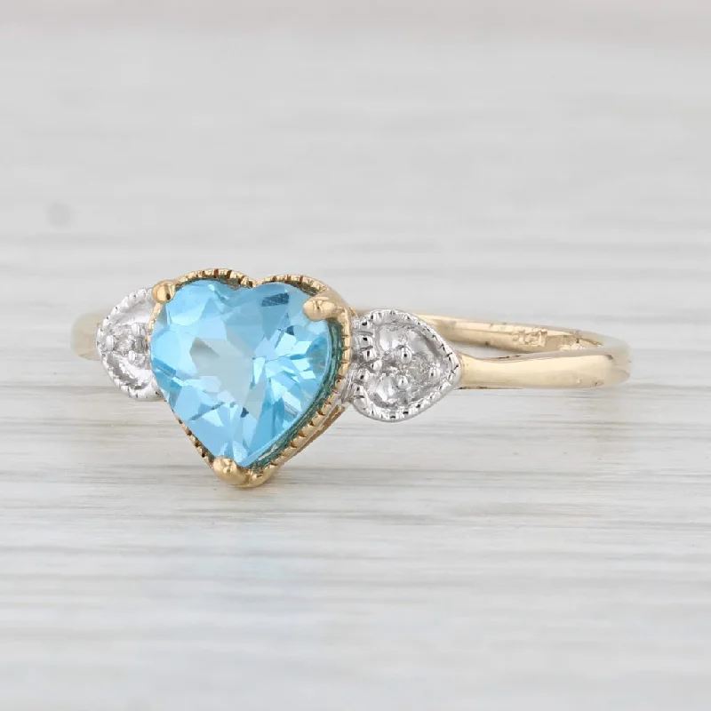 women’s affordable engagement rings-1.45ct Blue Topaz Heart Diamond Ring 10k Yellow Gold Size 9.25