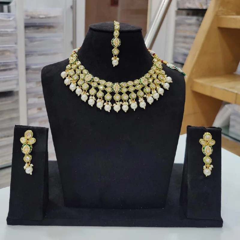 women’s diamond pendant necklaces-Kavita Art Gold Plated Polki Kundan Choker Necklace Set