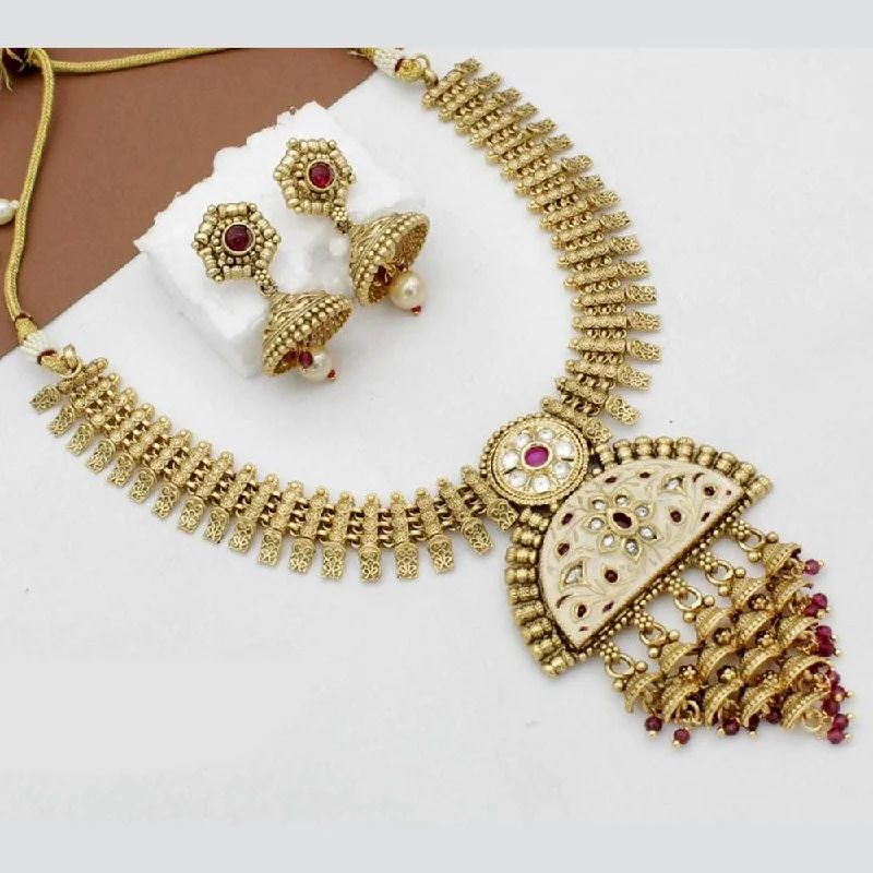 women’s heart-shaped necklaces-Kavita Art Gold Plated Kundan Stone And Meenakari Necklace Set