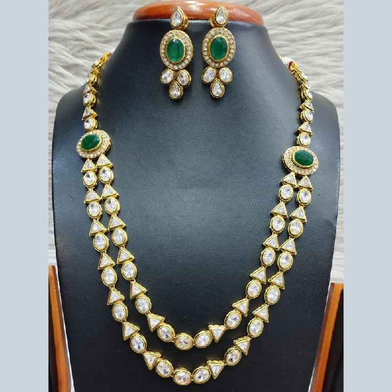 women’s ruby necklaces-Jain Jewellers Gold Plated Polki Kundan Necklace Set