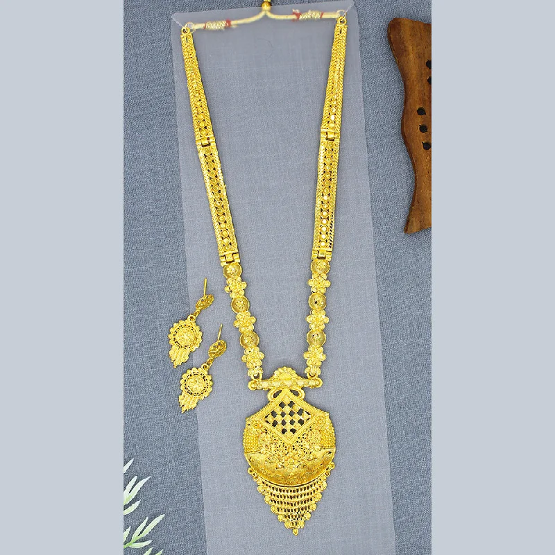 women’s silver necklaces-Mahavir Dye Gold Plated Long Necklace Set