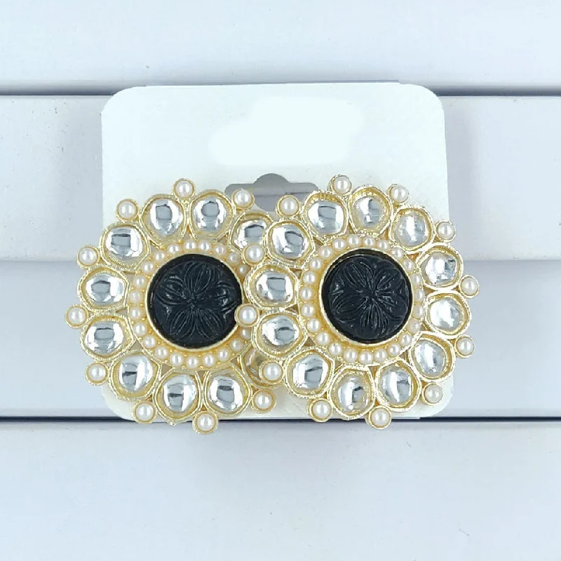 women’s vintage stud earrings-Corbeda Fashion Gold Plated Kundan Stone Stud Earrings