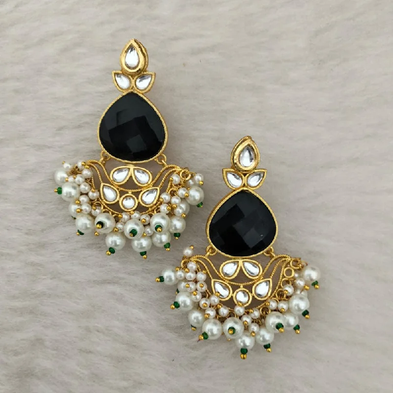 women’s statement earrings-Marudhar Creations Gold Plated Matte Finish Kundan And Pearl Dangler Earrings