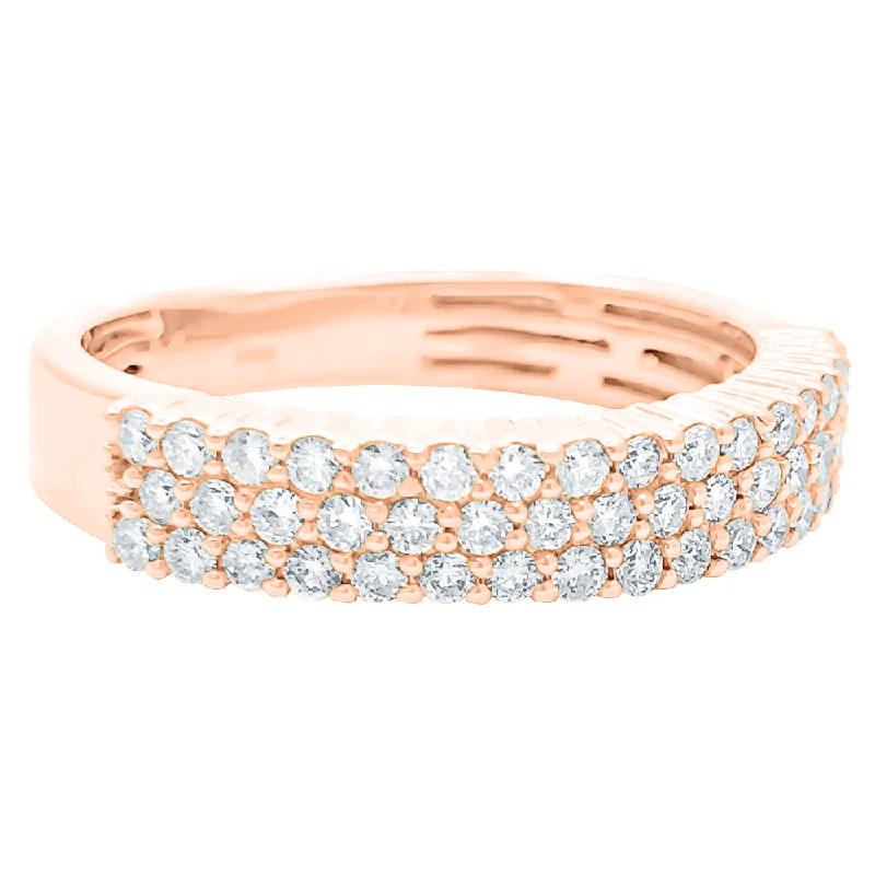 women’s engagement rings with large diamonds-Triple Row .93cttw Diamond Ring 14K Rose Gold