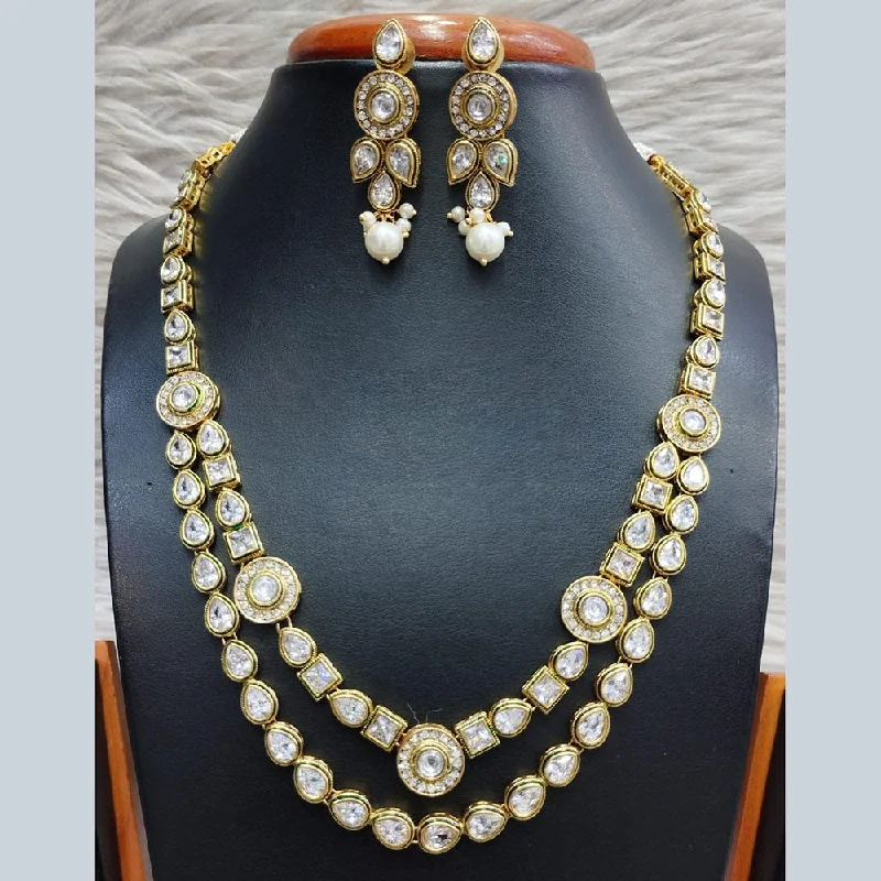 women’s heart-shaped pendants-Jain Jewellers Gold Plated Polki Kundan Necklace Set