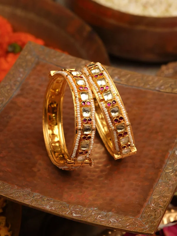 women’s designer bangles-Pink Color Gold Plated Jadau Kundan Bangles - MB70