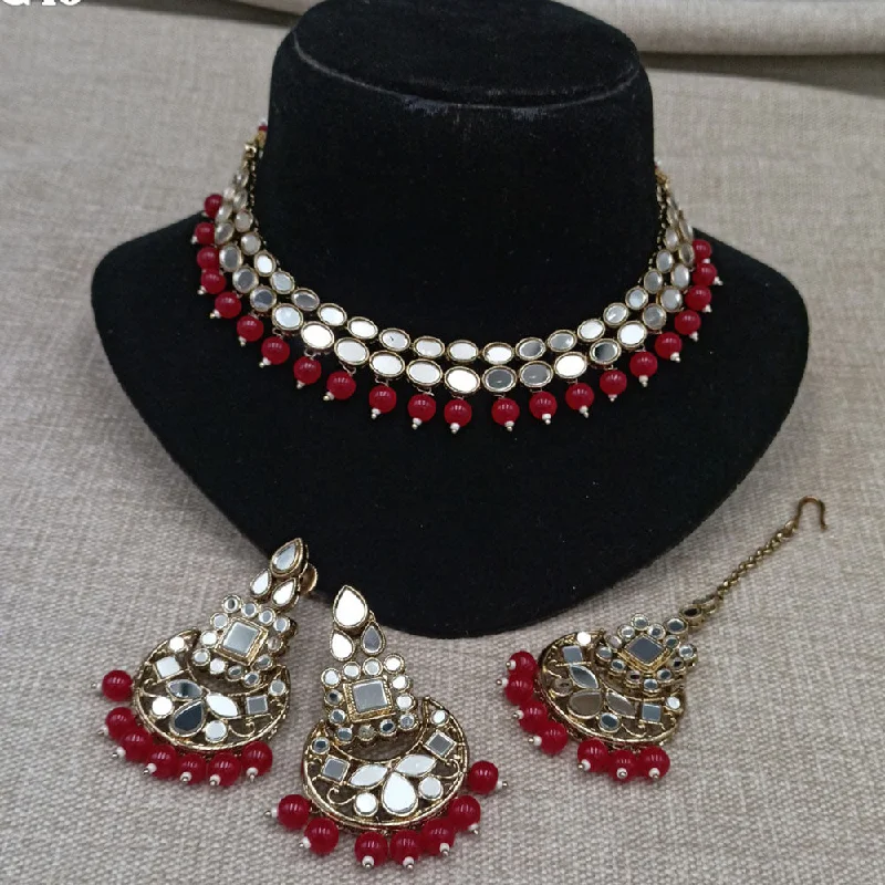 women’s ruby necklaces-Amoliya Jewels Choker Mirror Necklace Set