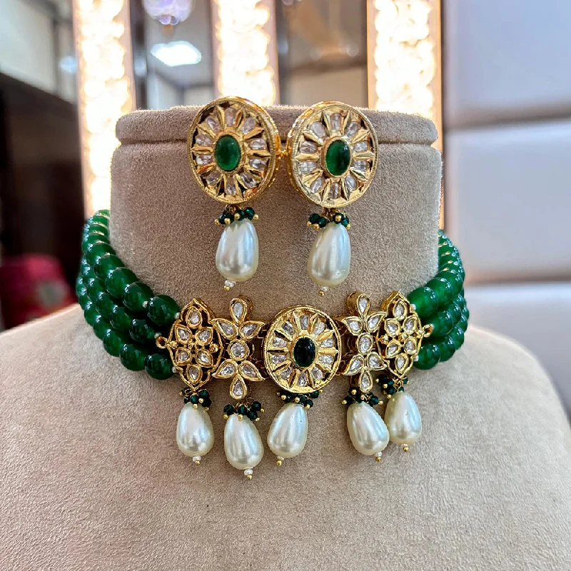 women’s chunky necklaces-Jewel Addiction Copper Gold Plated Polki Kundan And Pearls Choker Necklace Set