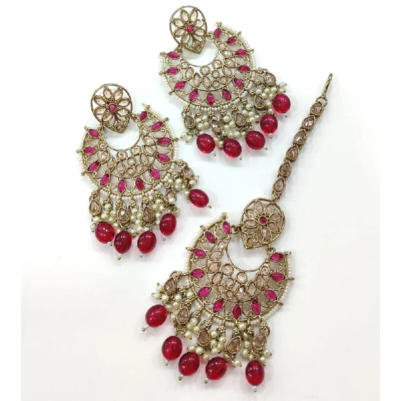 women’s colorful earrings-Kavita Art Gold Plated Crystal Stone Dangler Earrings With Maangtikka