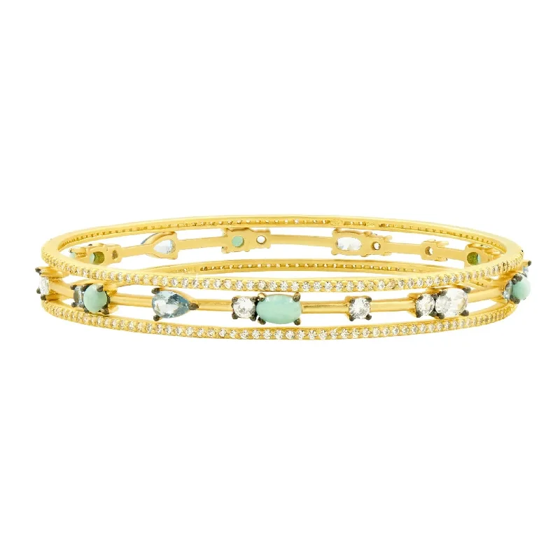 women’s heart-shaped bracelets-Touch of Turquoise 3 Stack Slide On Bangles