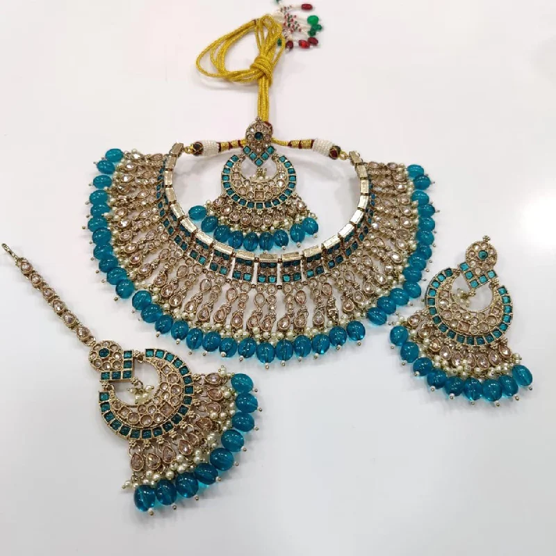 women’s silver necklaces-Manisha Jewellery Gold Plated Kundan Stone And Pearls Choker Necklace Set