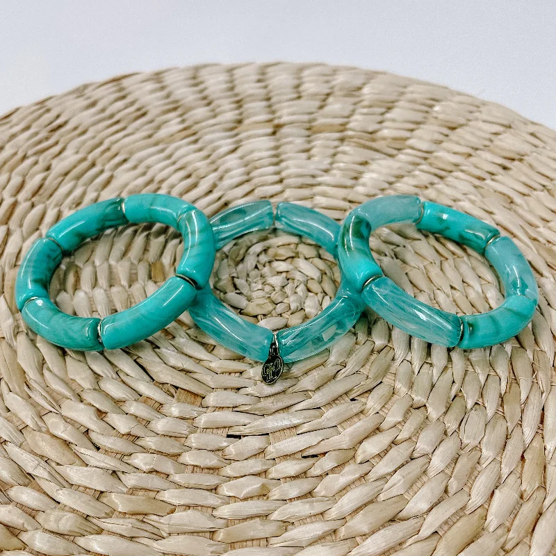 women’s classic bangle sets-Pink Panache | Set of Three | Chunky Tube Bangles in Teal