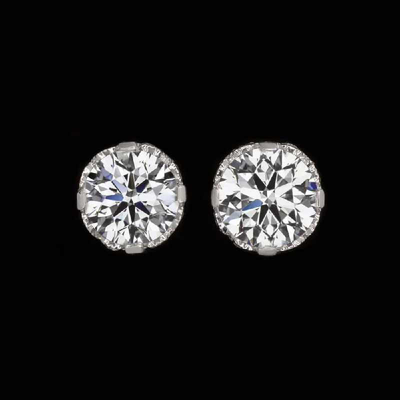 women’s drop earrings-1ct LAB CREATED DIAMOND VINTAGE STYLE STUD EARRINGS IDEAL ROUND BRILLIANT CUT