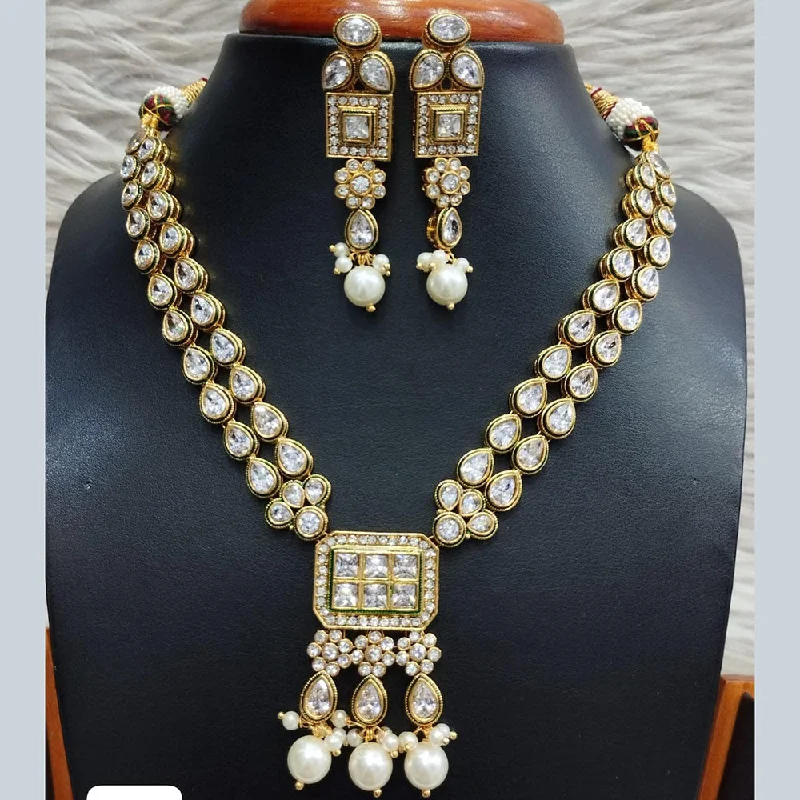 women’s diamond pendant necklaces-Jain Jewellers Gold Plated Polki Kundan Necklace Set