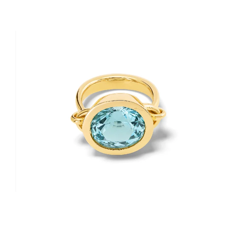 women’s engagement ring sets-Baguette Extra Large Ring Yellow Gold - Aquamarine