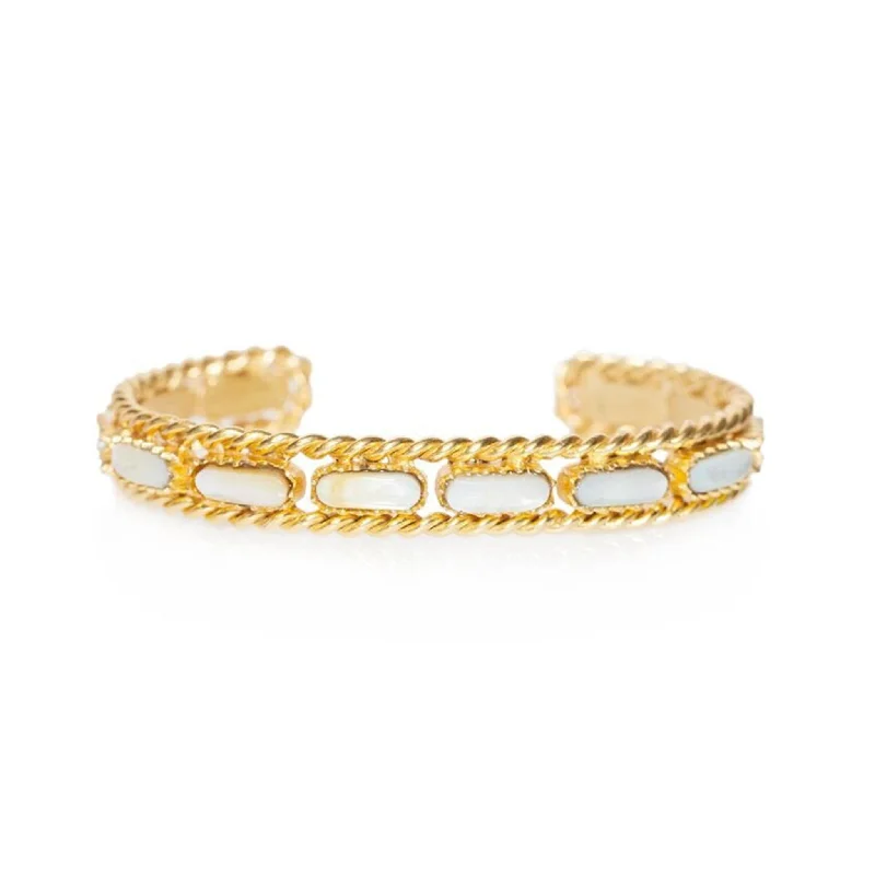 women’s layered bangles-Cable Bangle -  Pearl