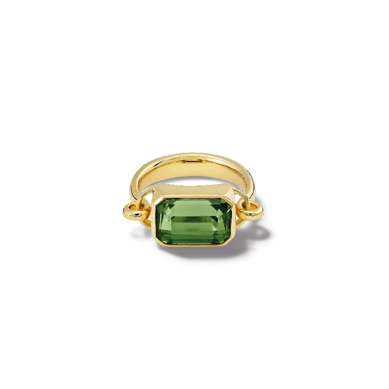 women’s simple rings-Baguette Ring 18ct Yellow Gold - Green Tourmaline