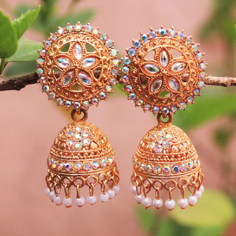 women’s gold earrings-H K Fashion Rose Gold Plated Austrian Stone And Pearls Jhumki Earrings