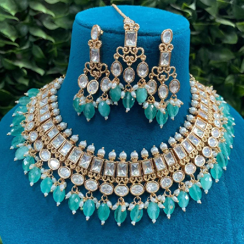 women’s gold-plated necklaces-Royal Kundan Jewellery Gold Plated Polki Kundan And Pearls Necklace Set