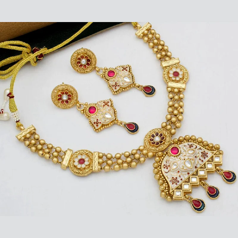 women’s multi-strand necklaces-Kavita Art Gold Plated Kundan Stone And Meenakari Necklace Set