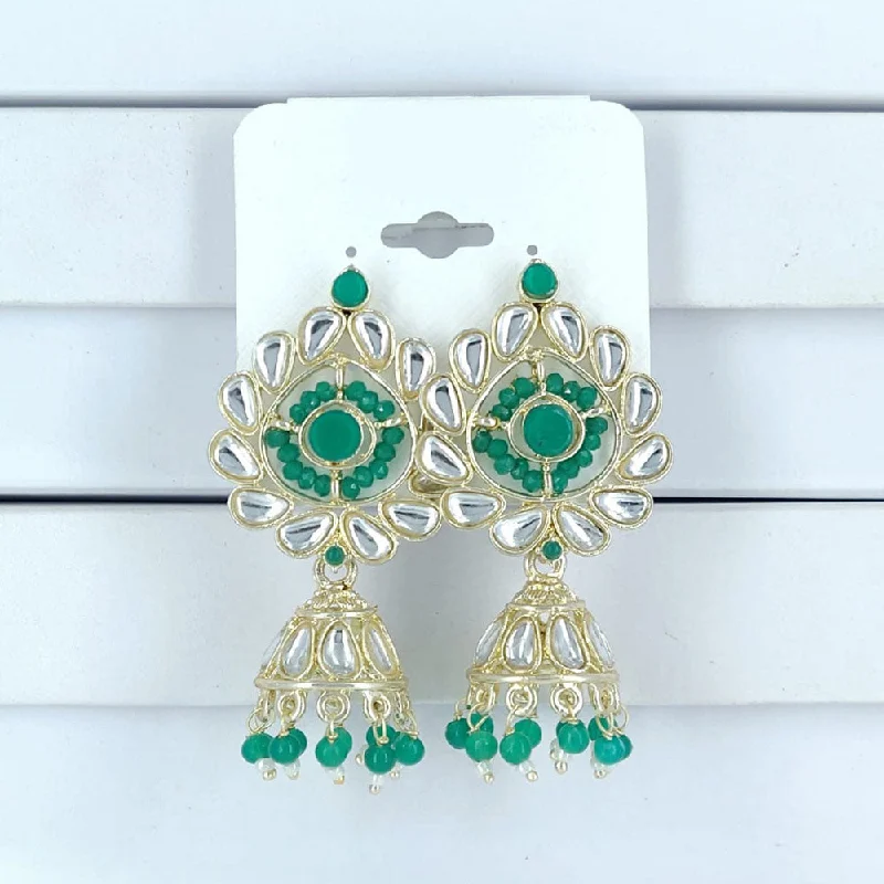 women’s oversized earrings-Corbeda Fashion Gold Plated Kundan And Beads Jhumki Earrings