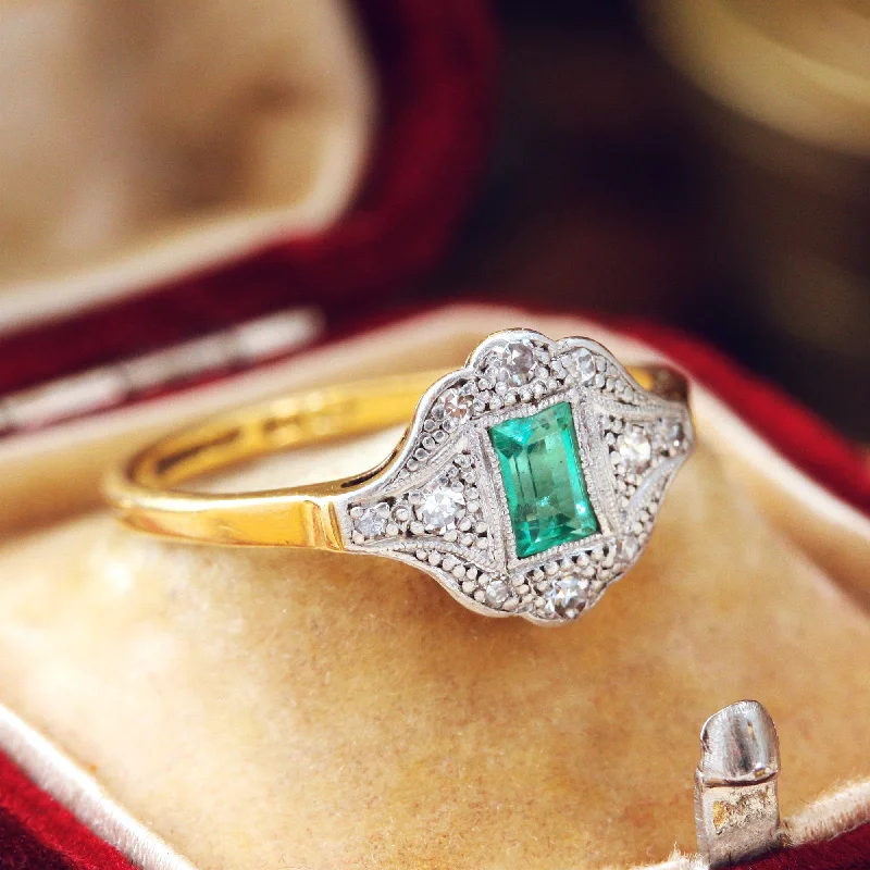 women’s vintage engagement rings-Much Sought After 1920's Emerald & Diamond Ring