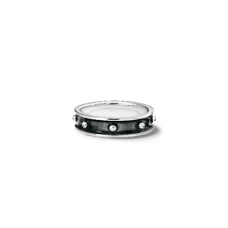 women’s sapphire rings-Decimus Ring Silver - Black Enamel