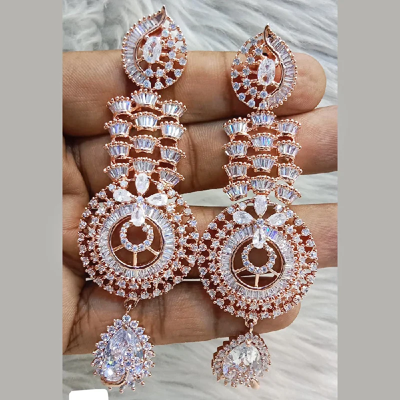 women’s ear cuffs-Jain Jewellers Rose Gold Plated AD Dangler Earrings