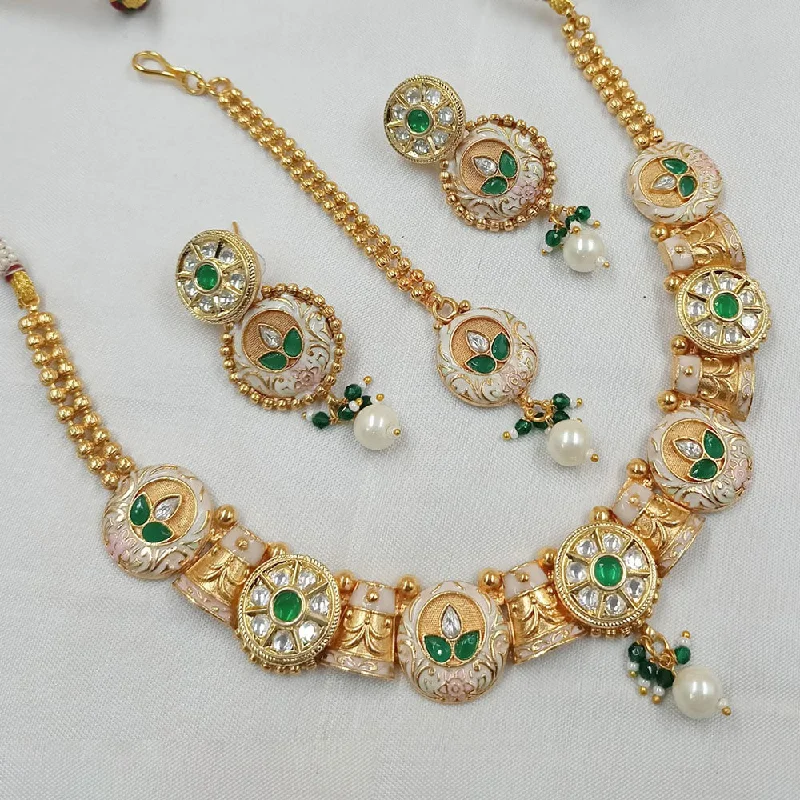 women’s colorful necklaces-Padmawati Bangles Gold Plated Polki Kundan Stone And Pearls Necklace Set