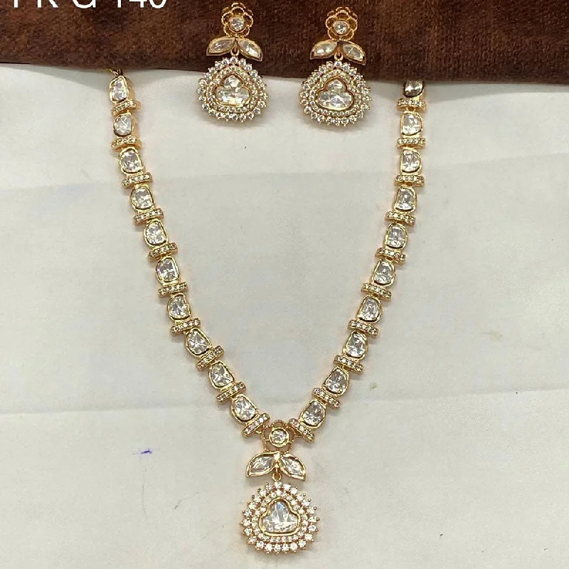 women’s delicate gold necklaces-Royal Kundan Jewellery Gold Plated Polki Kundan Necklace Set