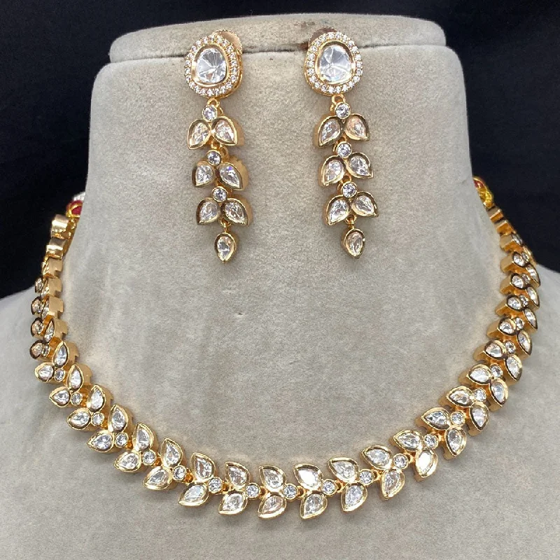 women’s elegant necklaces-Royal Kundan Jewellery Gold Plated Polki Kundan Necklace Set