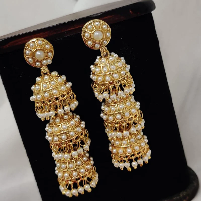 women’s chandelier earrings-Pooja Bangles Gold Plated Pearl Jhumka Earrings