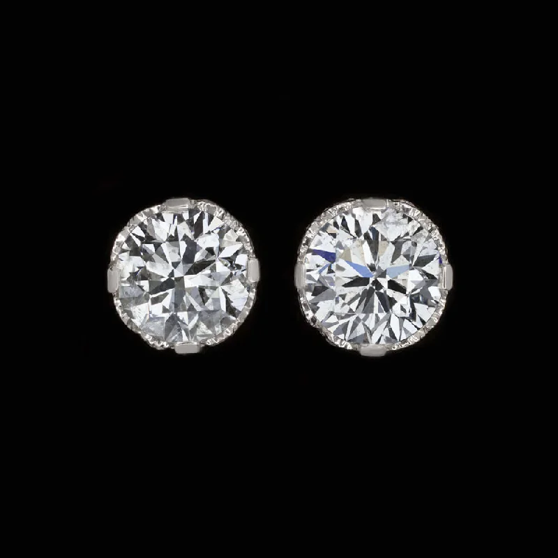 women’s vintage stud earrings-0.83ct VERY GOOD ROUND CUT DIAMOND STUD EARRINGS VINTAGE STYLE HIDDEN HALO 3/4ct