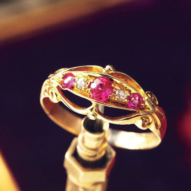 women’s halo engagement rings-Delightful Antique Edwardian Ruby & Diamond Ring