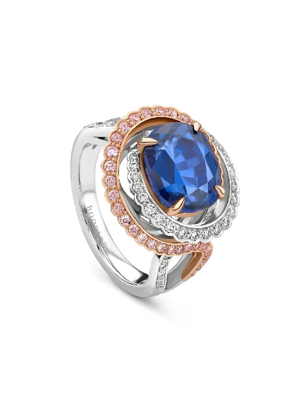 women’s diamond engagement rings-Monaco Cushion Sapphire and Pink Diamond Ring