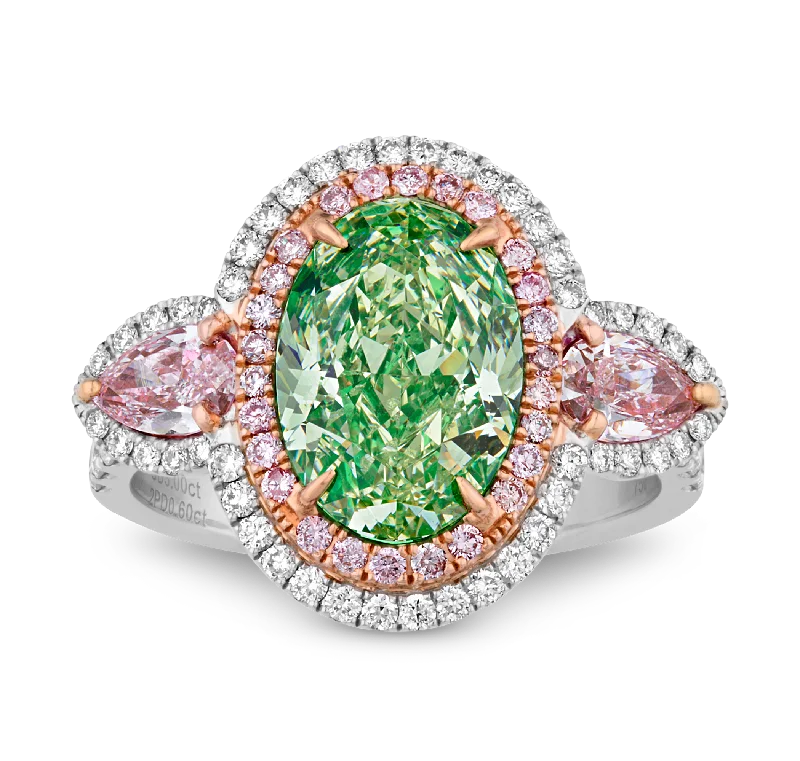 women’s 14k engagement rings-Fancy Light Greenish-Yellow Diamond Ring, 3.00 Carats