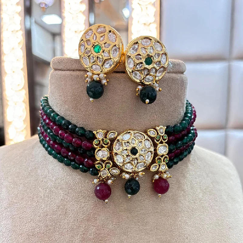 women’s colorful necklaces-Jewel Addiction Copper Gold Plated Polki Kundan And Pearls Kundan Necklace Set