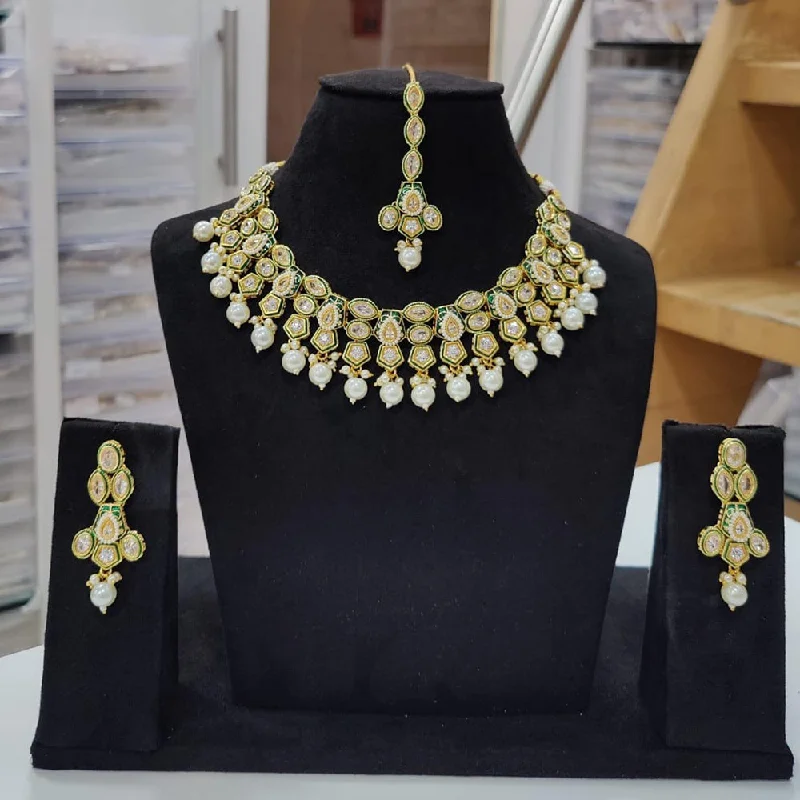 women’s gemstone pendant necklaces-Kavita Art Gold Plated Polki Kundan Choker Necklace Set