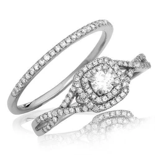 women’s stackable rings-14KW 0.55CTW DIAMOND BRIDAL SET - DOUBLE SQUARE