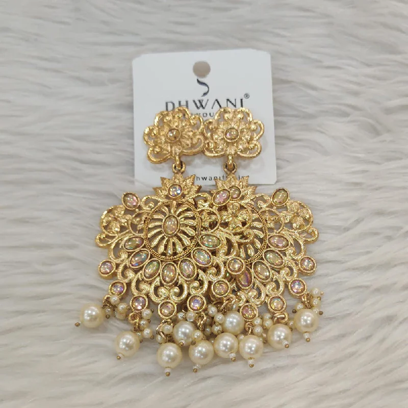 women’s ear jackets-Dhwani Gold Plated Kundan Stone And Pearl Dangler Earrings