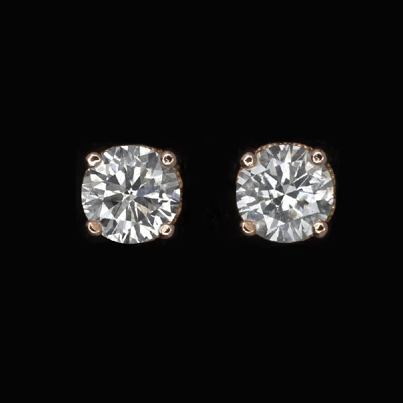 women’s evening earrings-0.79ct VERY GOOD CUT NATURAL DIAMOND STUD EARRINGS VINTAGE STYLE ROSE GOLD 3/4ct