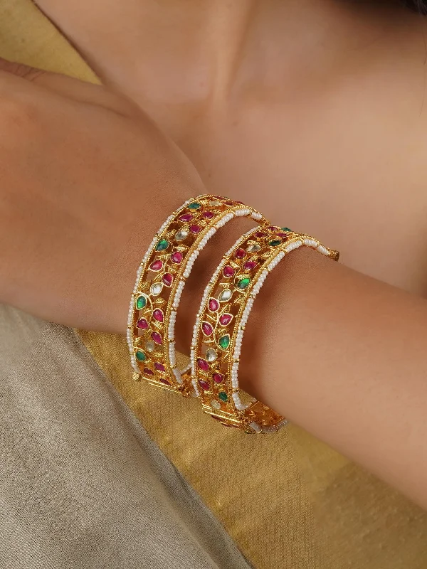 women’s luxurious bangles-Multiolor Gold Plated Jadau Kundan Bangles - MB188M