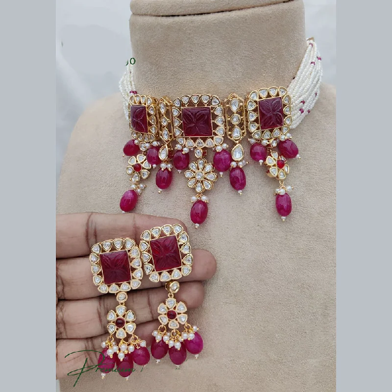 women’s matching necklaces and earrings-Jewel Addiction Copper Gold Plated Polki Kundan And Pearls Kundan Necklace Set